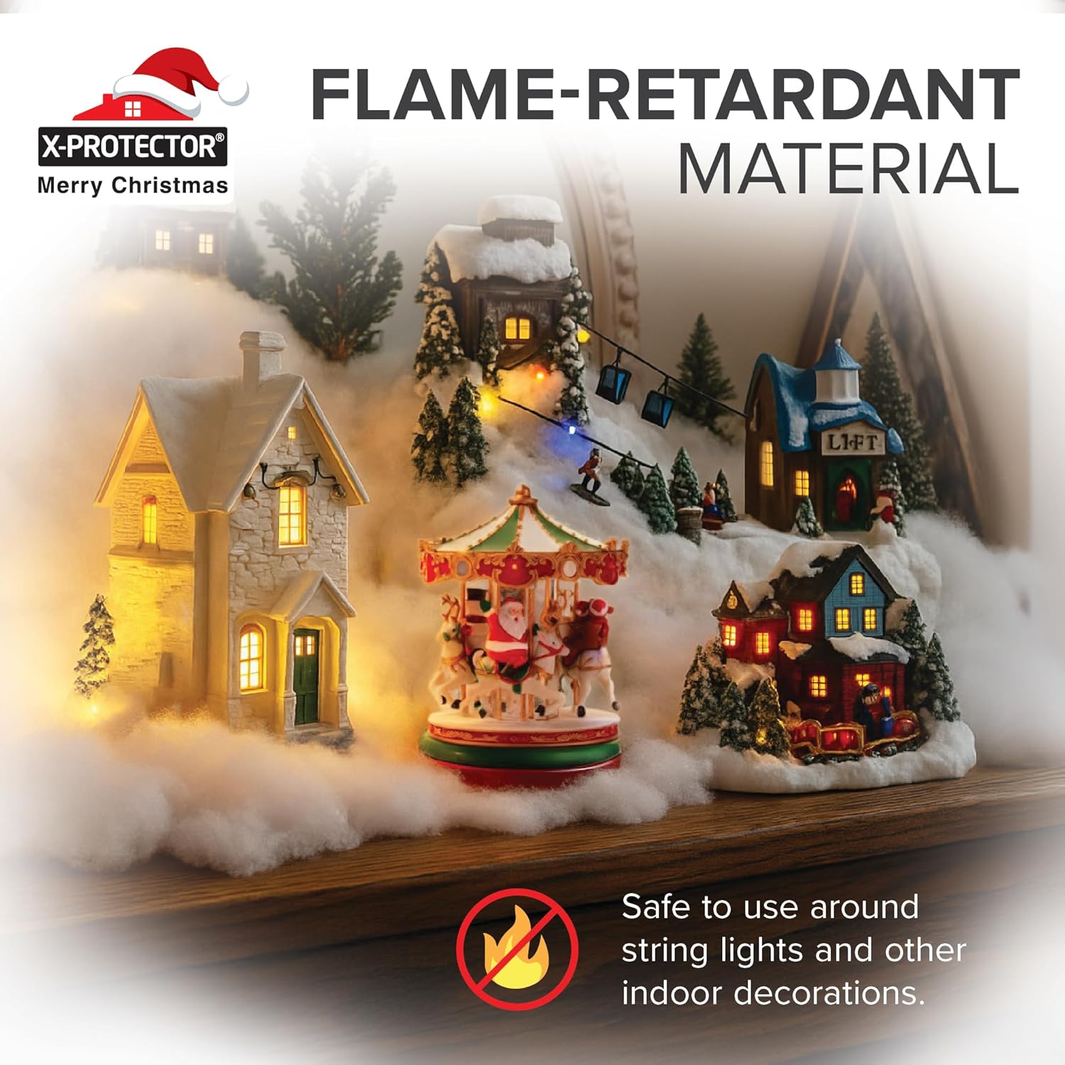 X-Protector Snow Blanket | 98.5"x31.5" Artificial Christmas Village Snow Sheet - Large White Faux Snow Mat