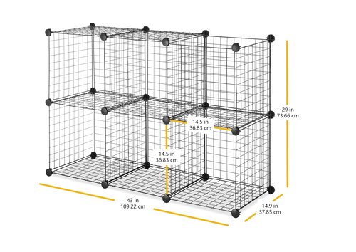 Whitmor Storage Cubes - Stackable Interlocking Wire Shelves - 14.25"D x 14.5"W x 14.5"H - Black (Set of 6)