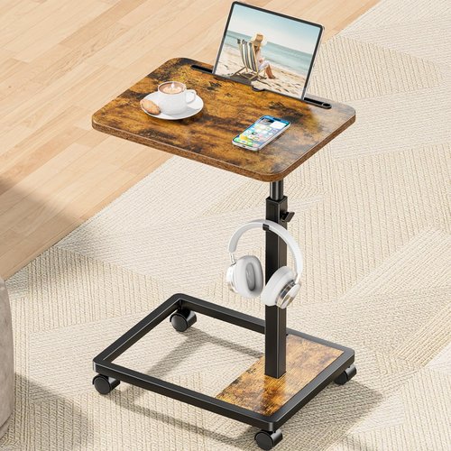 MOFAIN Adjustable TV Tray Table - 360° Rotating C Shaped End Side Table Sofa Couch Bed Table with Wheels for Eating Living Room Laptop
