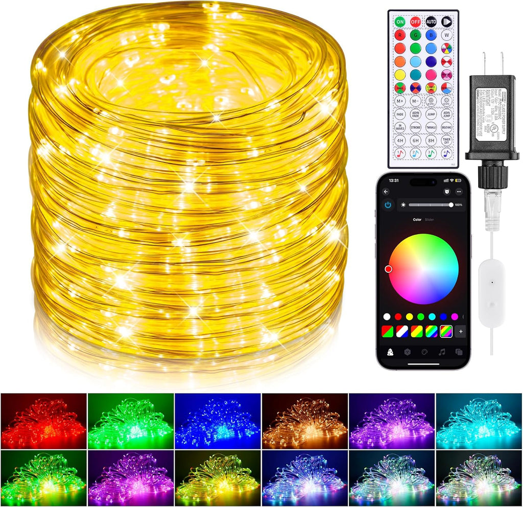 Skiennix 66ft LED Rope Lights - Waterproof Outdoor String Lights with Remote & App Control | 16 Million Colors, Music Sync