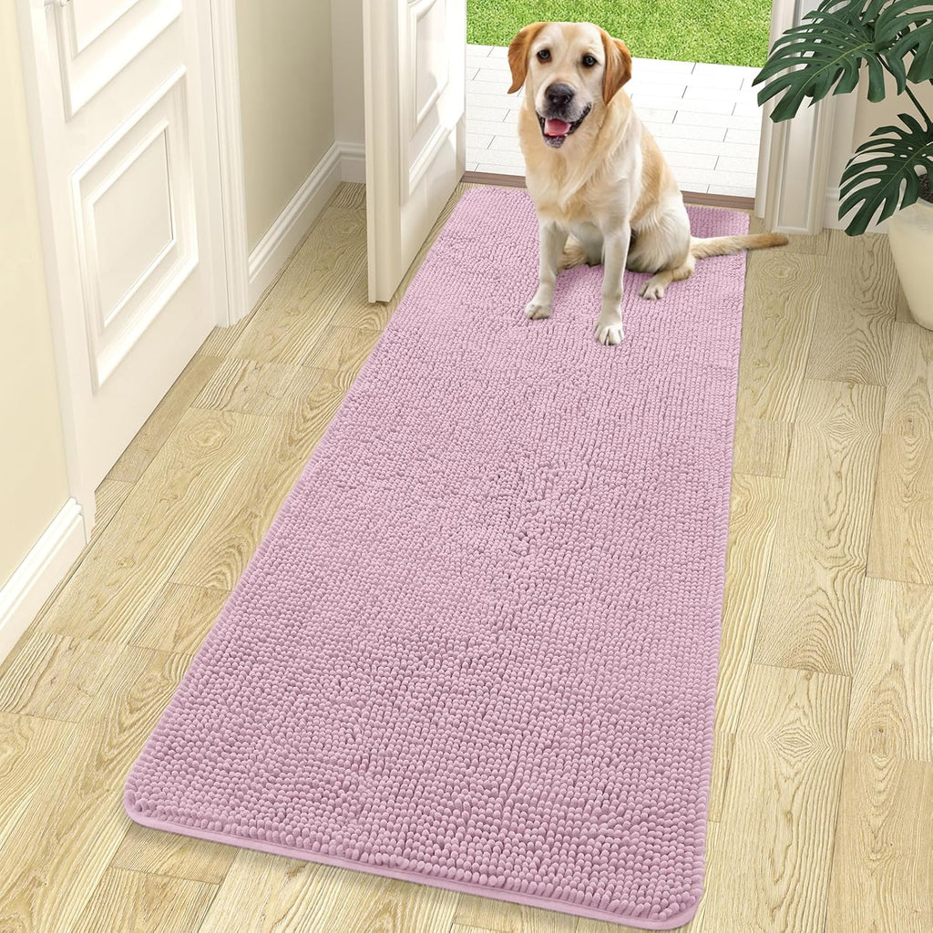 OLANLY Dog Door Mat - Absorbent Non-Slip Chenille Mat for Muddy Paws | 70x24, Dusty Rose Color