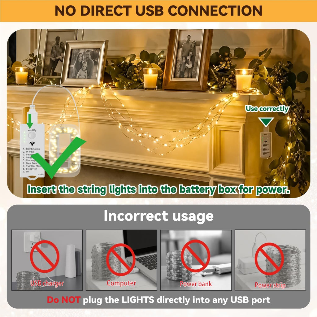 ZSJWL Rechargeable Fairy Lights - 16FT 50LED Indoor String Lights with DIY Timer & 8 Modes | Warm White