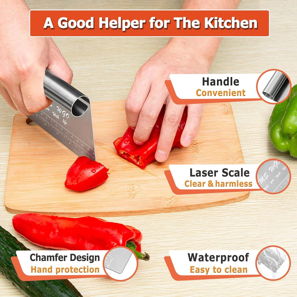 Pro Dough Pastry Scraper - Stainless Steel Mirror Polished Cutter with Measuring Scale | Multi-Purpose Kitchen Tool