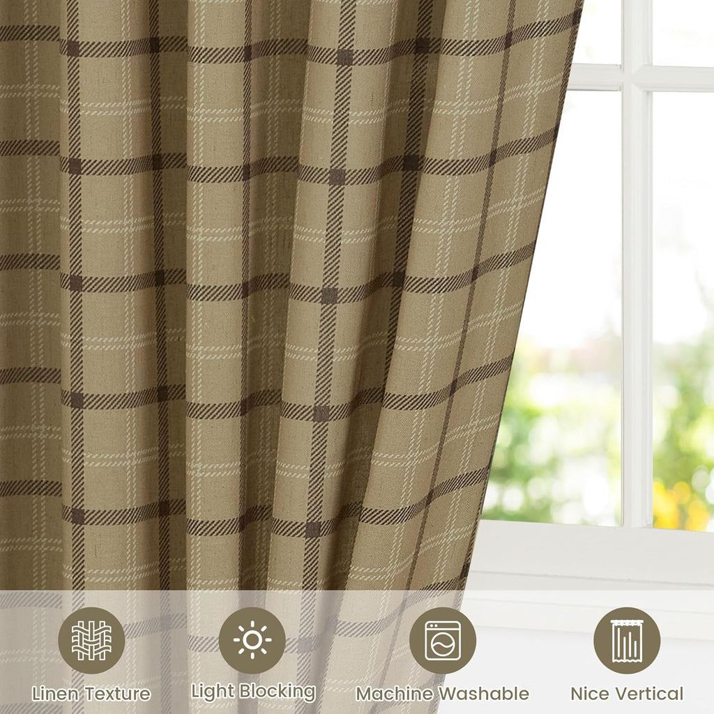 NICETOWN Linen Plaid Curtains - 84-Inch Light Filtering Privacy Shade | Semi-Sheer Grid Pattern, 1 Pair, 52W x 84L