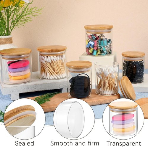 Dandat Glass Apothecary Jars - 6 Pack with Lids for Cotton Balls & Vanity Storage | 8.5 oz & 10.8 oz
