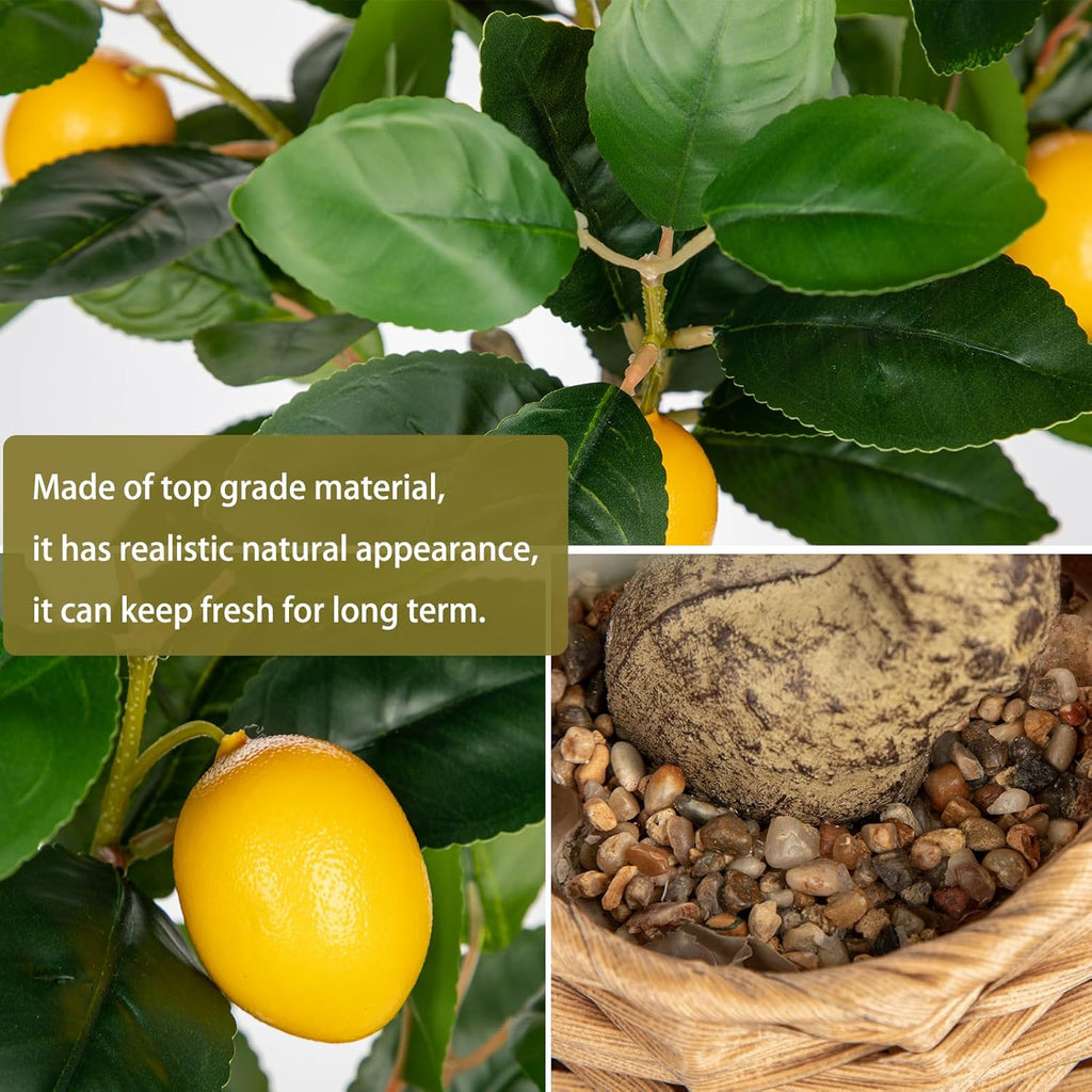 Skiennix Artificial Lemon Tree - 17.3-Inch Potted Faux Citrus Plant with Woven Pot | Indoor Home Decor