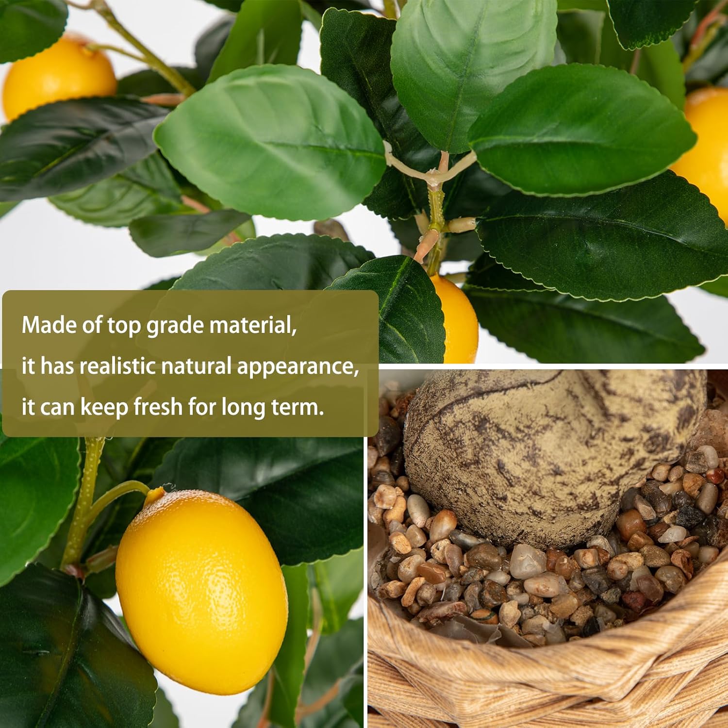 Skiennix Artificial Lemon Tree - 17.3-Inch Potted Faux Citrus Plant with Woven Pot | Indoor Home Decor