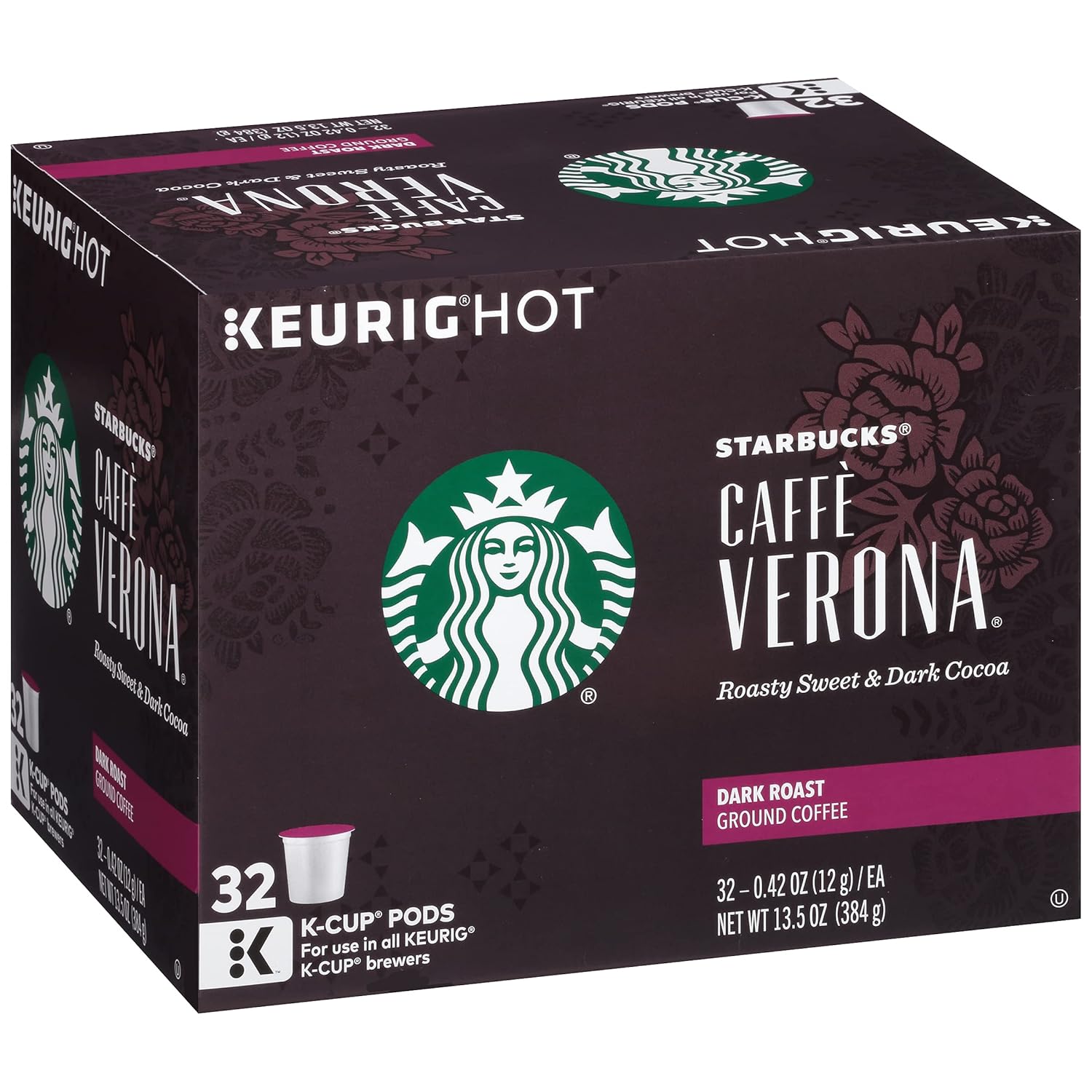 Starbucks Caffe Verona K-Cup Pods - Rich, Dark Roast Coffee - 32 Count Pack