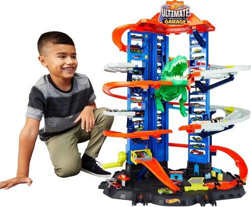 Hot Wheels City Robo T-Rex Ultimate Garage - Multi-Level Playset for 100+ 1:64 Scale Cars | Gift for Kids 3+
