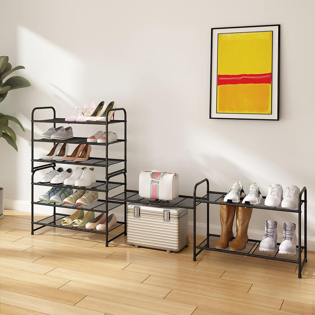 Simple Trending 3-Tier Stackable Shoe Rack - Expandable & Adjustable Storage Organizer | Black Wire Grid
