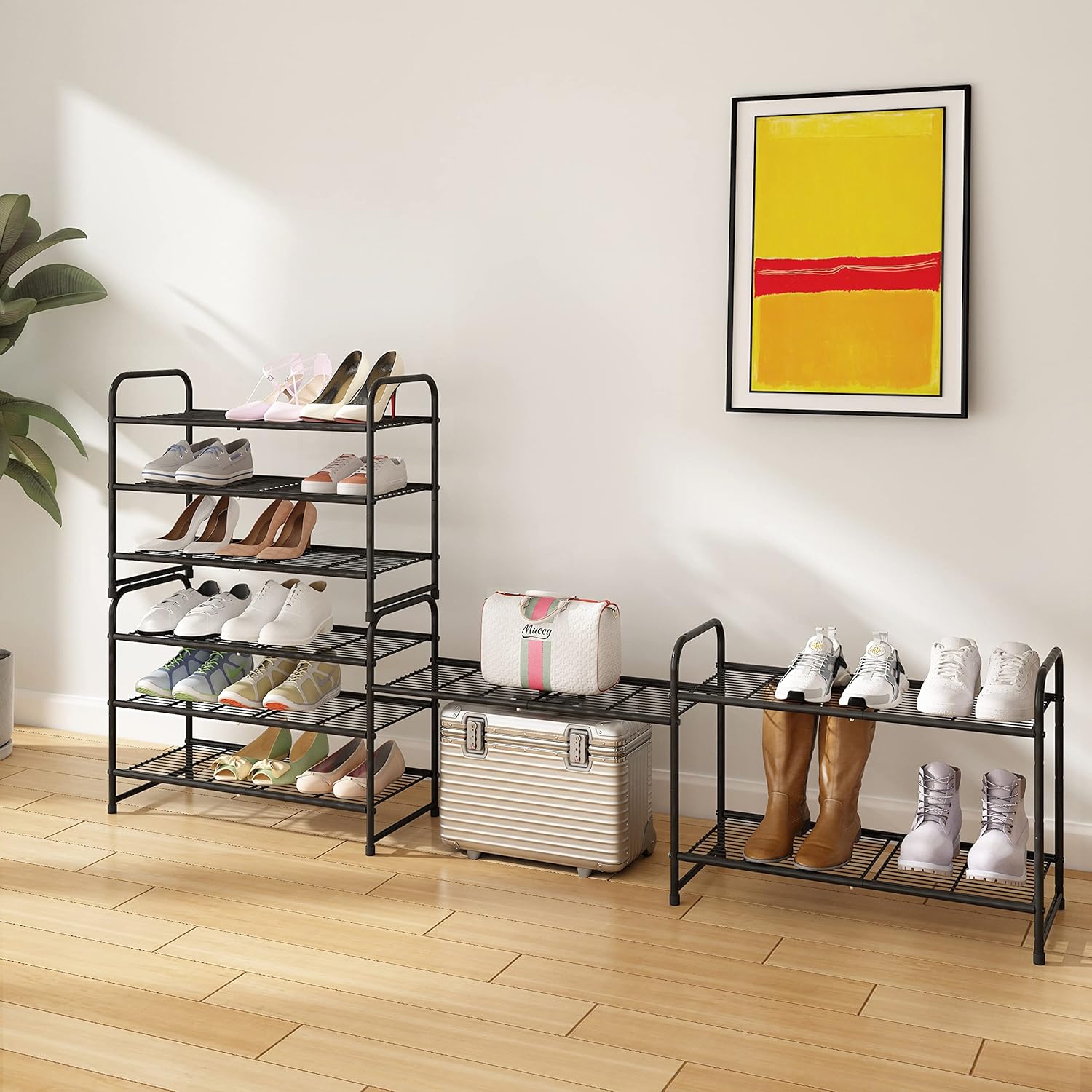 Simple Trending 3-Tier Stackable Shoe Rack - Expandable & Adjustable Storage Organizer | Black Wire Grid