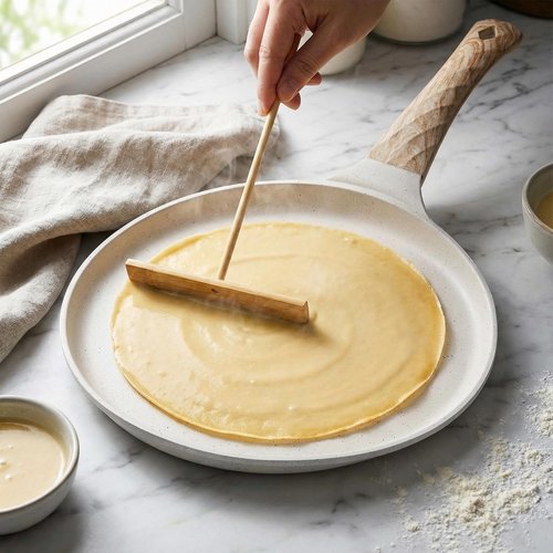 Hiceeden Nonstick Crepe Pan with Spreader, 10-Inch Tortilla Pan with Detachable Handle, Ceramic Coating Pancake Dosa Tawa Griddle Pan, for All Stove, Induction Compatible, PFOA Free (White)