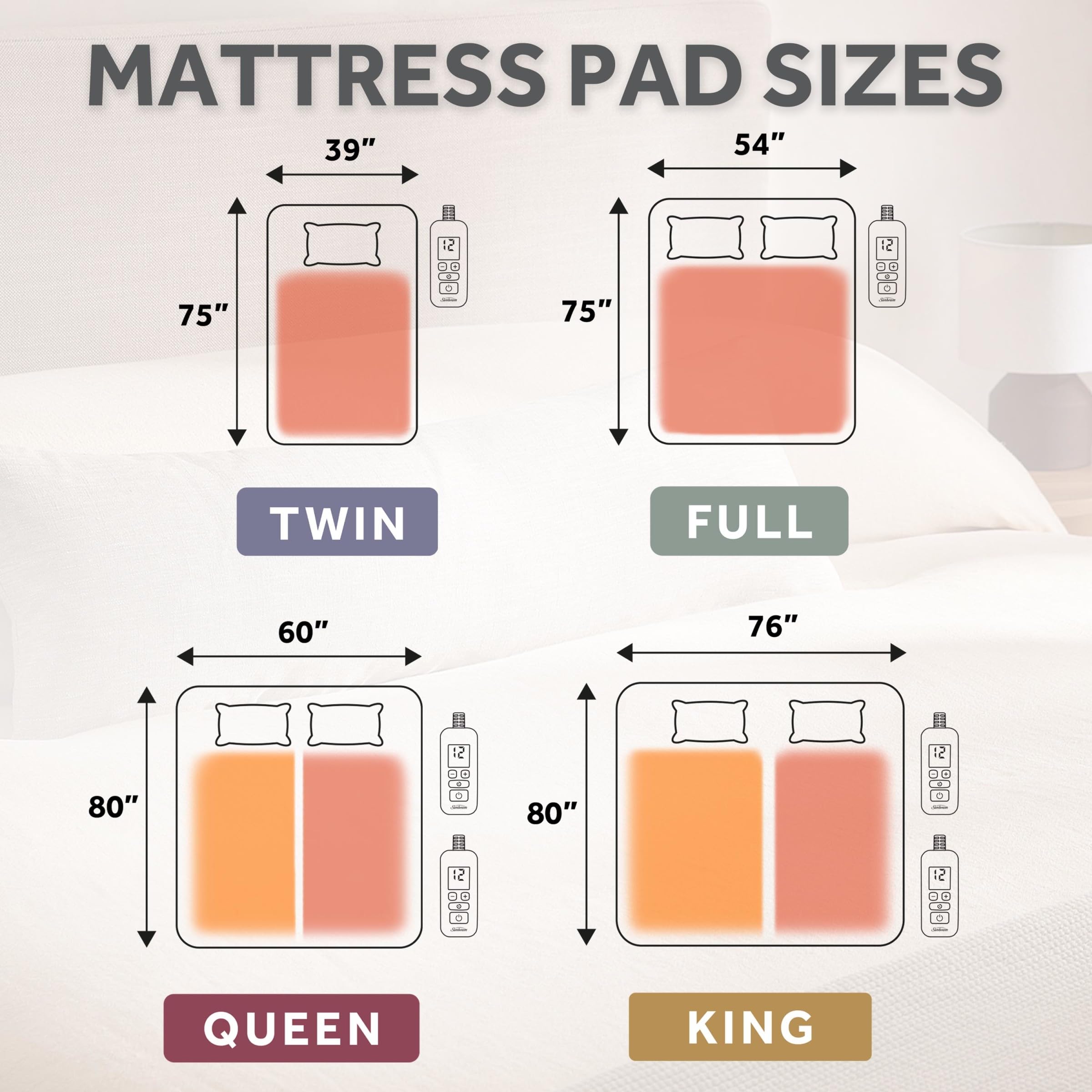 Sunbeam Restful Quilted Water Resistant Heated Mattress Pad - Twin