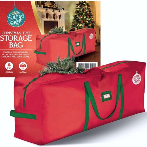 HOLIDAY SPIRIT Christmas Tree Storage Bag - Heavy Duty Waterproof 600D Oxford Canvas for 9 Ft Tree, Red
