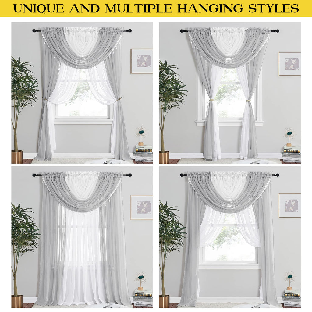 NICETOWN Sheer Curtain Elegant Voile Curtains for Living Room/Nursery, Victorian Drapes Rod Pocket, Light Grey & White
