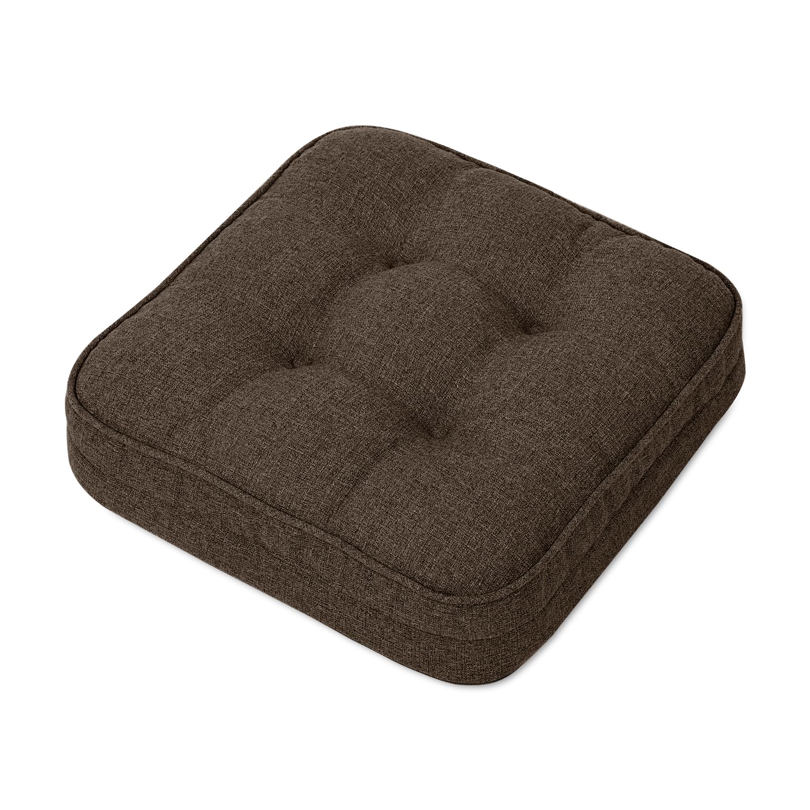 GOFORIT Chair Cushions,Tufted Shredded Memory Foam Chair Pads, Non-Slip Seat Cushions with Removable Cover,16'' x 16'', Brown