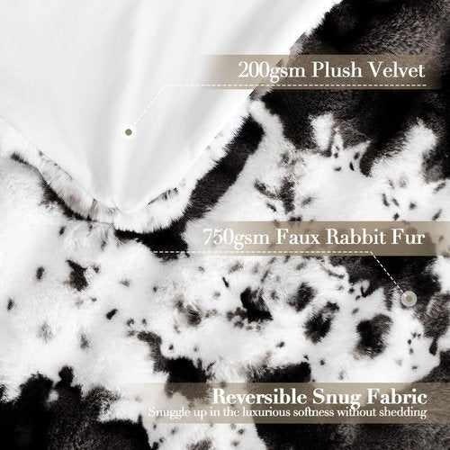 VFROO Ultra Plush Bubble Faux Rabbit Fur Blanket – 950GSM Thick Fluffy Throw Blanket for Bed, Couch, Sofa, or Gift, 50" × 60", Black Cow