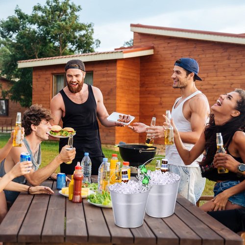 Didaey 24 Pcs Metal Beer Bucket Bulk Ice Bucket Ice Pails with Handle Champagne Soda Party Beverage Chiller for Summer Picnic Pool Wedding Party Supplies Wine Champagne Bar (7.1 x 6.5 x 5.1",Silver)
