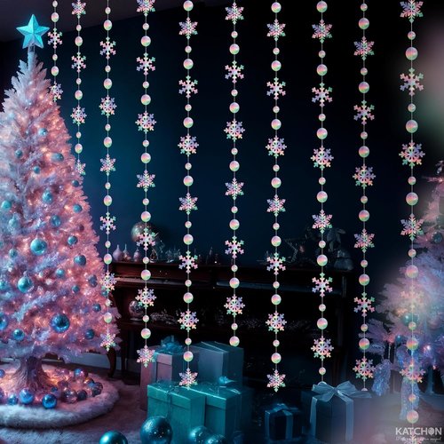 KatchOn 6.5 FT Snowflake Garland Decorations - Iridescent Hanging Christmas Decor | Perfect for Winter Parties