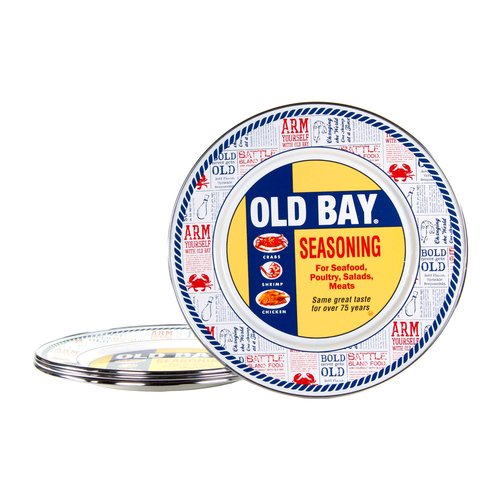 Golden Rabbit Enamelware Dinner Plates, 10.5 inch, Old Bay, Set of 4