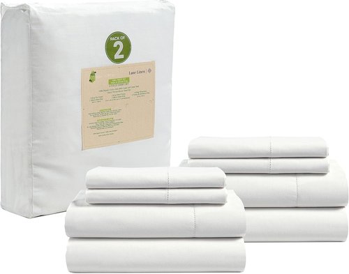 LANE LINEN 100% Organic Cotton King Sheet Set - Breathable Luxury Bedding, 4-Piece White Set with 15" Deep Pocket