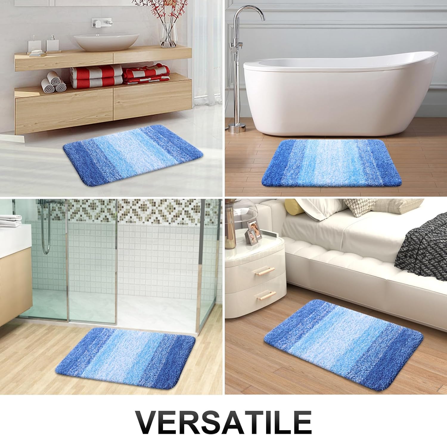 OLANLY Bathroom Runner Rugs - Extra Soft Microfiber Bath Mats | Quick Dry, Washable, 47x17, Light Royal Blue