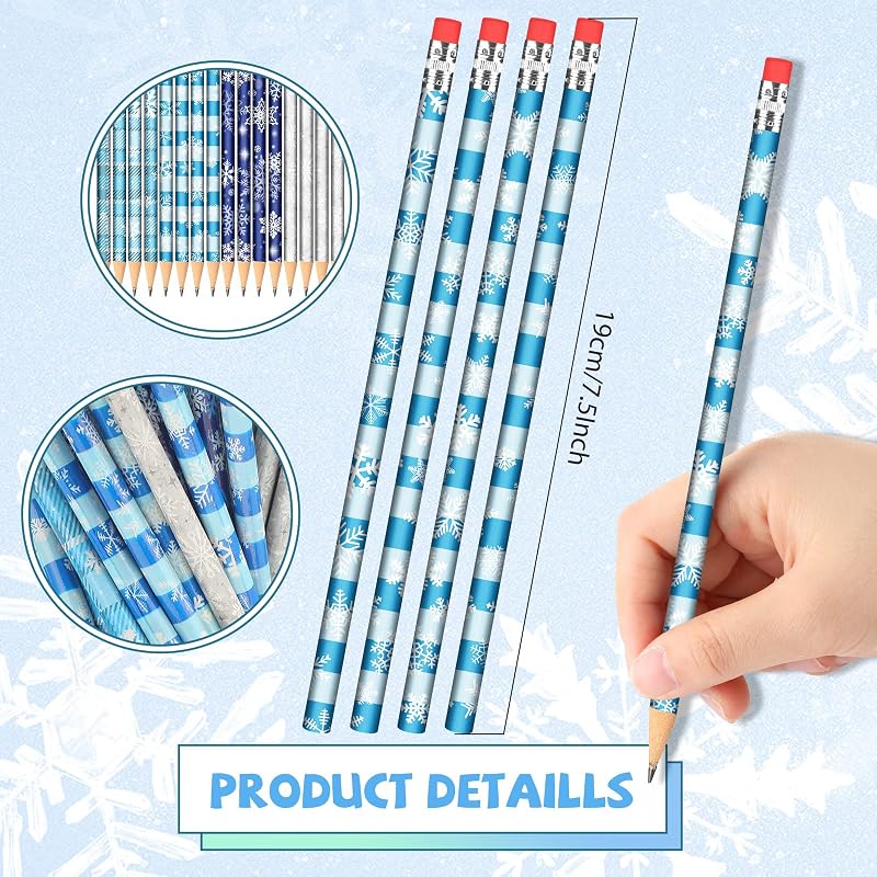 36 Pieces Winter Snowflake Pencils with Eraser Toppers – 19 cm Wooden Pencils Bulk (Variation of THIS listing: 36)