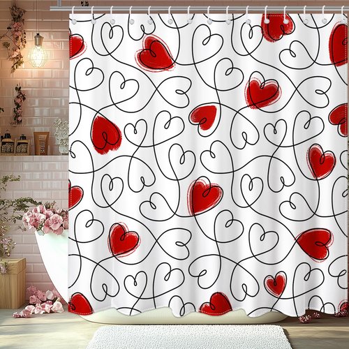 Mocsicka Valentines Day Shower Curtain, Red Heart Bath Curtain for Valentine Bathroom Decor, Waterproof Fabric Shower Curtain for Valentines Gifts for Her, 72 X 72 Inch
