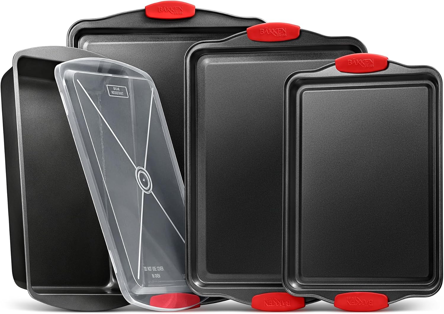Skiennix Nonstick Cookie Sheet Pans Set of 5 - Professional Carbon Steel Baking Trays with Gray Coating | Small, Medium, Large Sizes & Roaster Pan