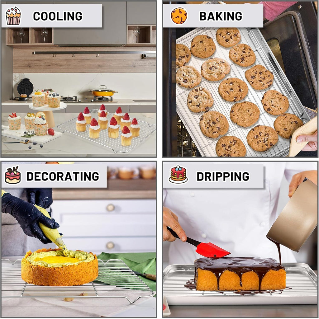 TeamFar Stainless Steel Baking Sheet Set - Heavy Duty Cookie Pan with Cooling Rack | 17.6 x 13 x 1 Inch, Non-Toxic, Dishwasher Safe - Set of 4