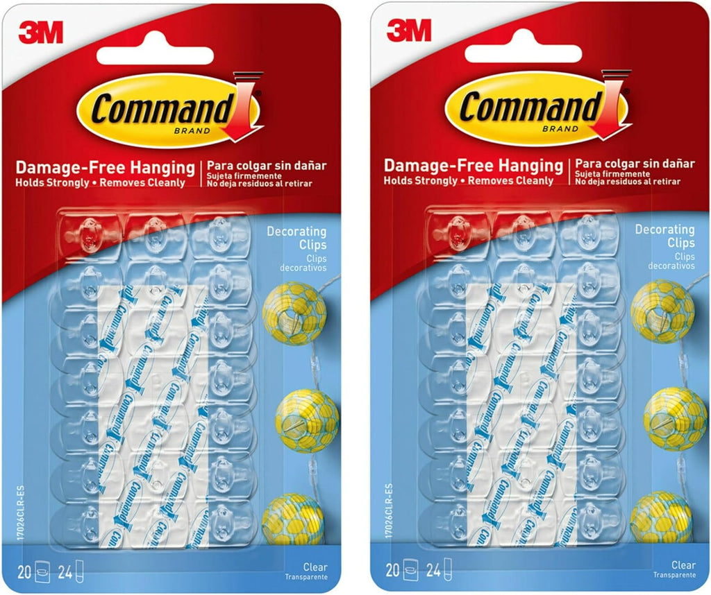 Command 17026CLR-ES Clear Decorating Clips - 20 Clips in 2 Pack for Easy Home Organization
