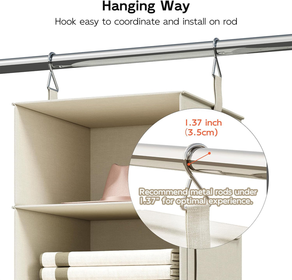 Vailando 6-Shelf Closet Organizer - Versatile Hanging Storage with 3 Drawers & 2 Separable Units | Beige