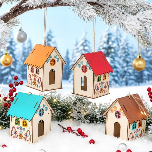 DoubleFill 36 Pcs Gingerbread House Craft Kit - DIY 3D Christmas Village for Kids | Fun Winter Art Project