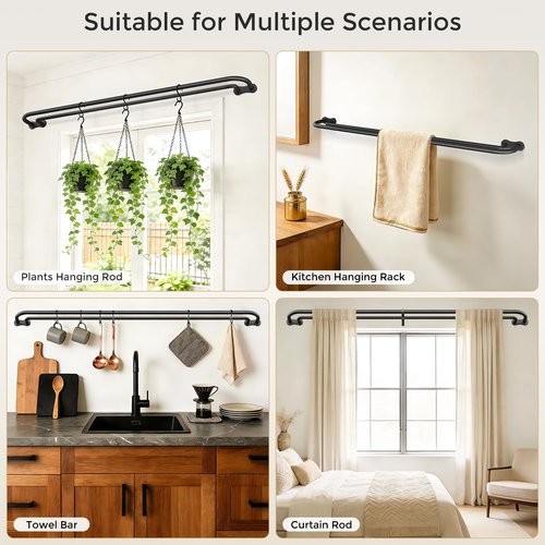 Wolistsa Double Curtain Rod, Black Wrap Around Blackout Dual Curtain Rods for Windows 48 to 84 inch, Adjustable Heavy Duty Curved Spliced Room Darkening Double Rods, All Metal, Aluminium Bracket