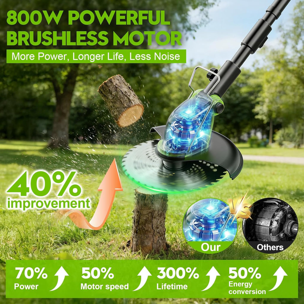 Skiennix 20000 RPM Electric Weed Wacker - Cordless 12" Brushless Trimmer with 4-in-1 Functionality & 2 Batteries