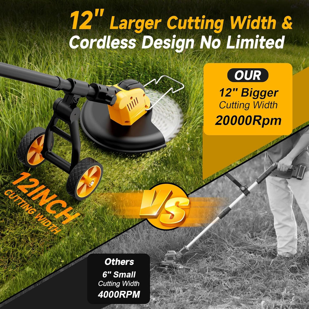 Skiennix 20000 RPM Brushless Battery Weed Wacker - Heavy Duty Cordless Lawn Tool with 2 Batteries