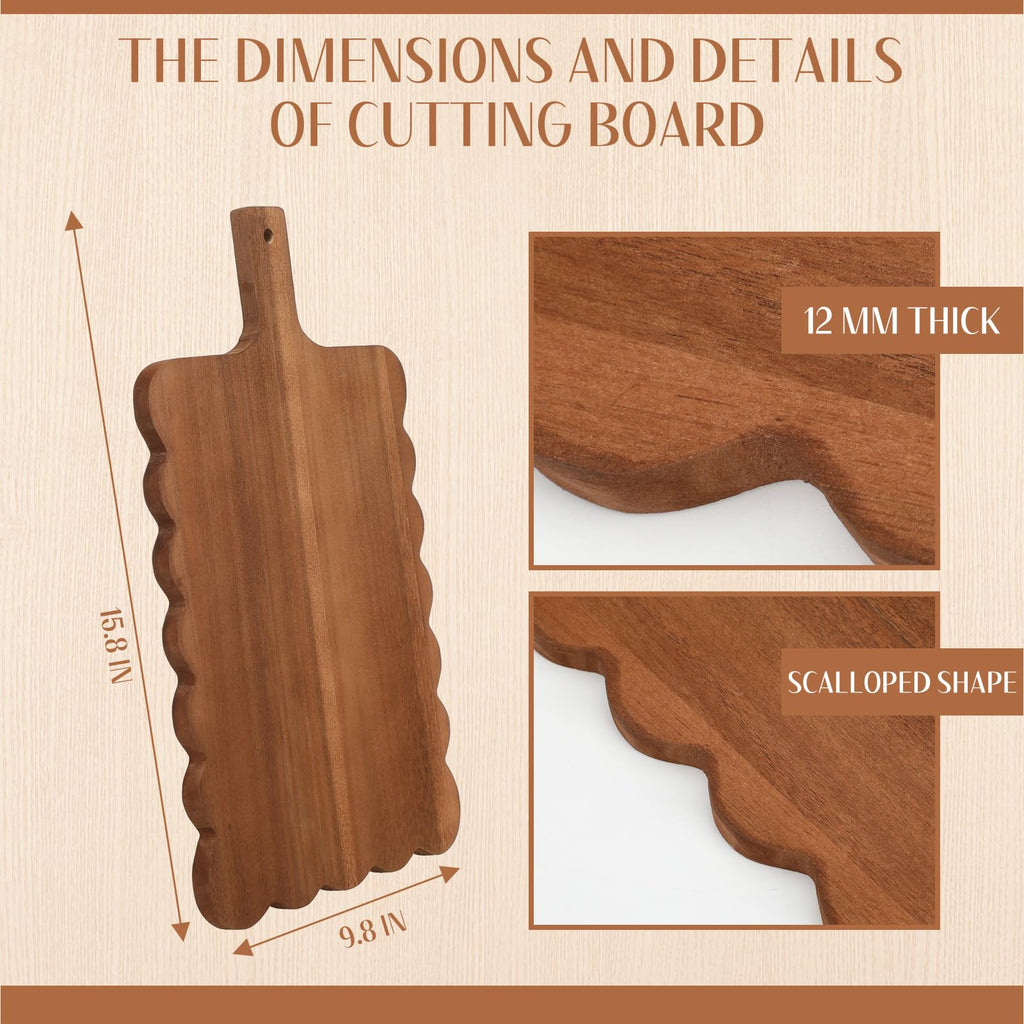 Novabright Scalloped Shaped Wood Cutting Board Wooden Serving Tray Farmhouse Kitchen Decoration for Holiday Party Accessories Table Home Shelf Dining Room Gifts(dark Brown, 1 Pcs)
