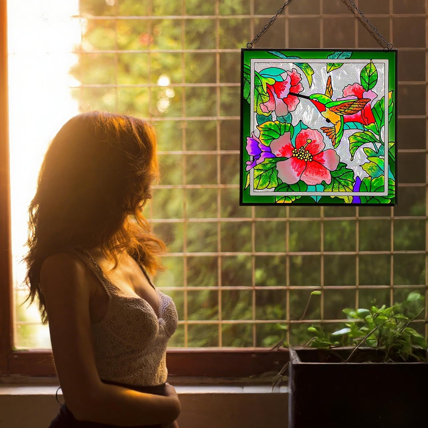 Stained Glass Suncatcher - Handcrafted Hummingbird Window Decor | Colorful Light Catcher Gift for Home
