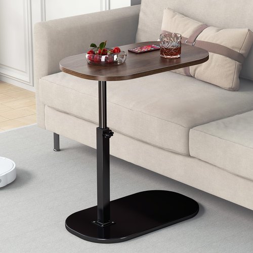 C Shaped Side Table, Adjustable Height C Shaped End Table, 360°Swivel Couch Side Tables That Slide Under, Modern Small Coffee C Table End Table for Sofa/Bed/Bathtub, Rotating Tabletop (Walnut)