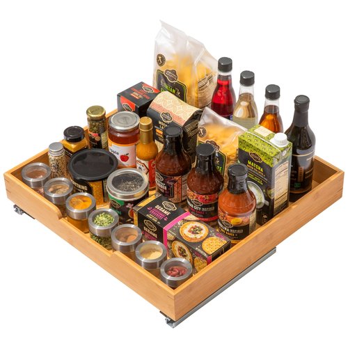 HOLDN’ STORAGE Bamboo Wooden Pull out Cabinet Organizer 24"W x 21"D Requires At Least a 25.25"W x 21"D Cabinet Opening W/Lifetime Limited Warranty, Bamboo Tray and Heavy Gauge Metal Rails