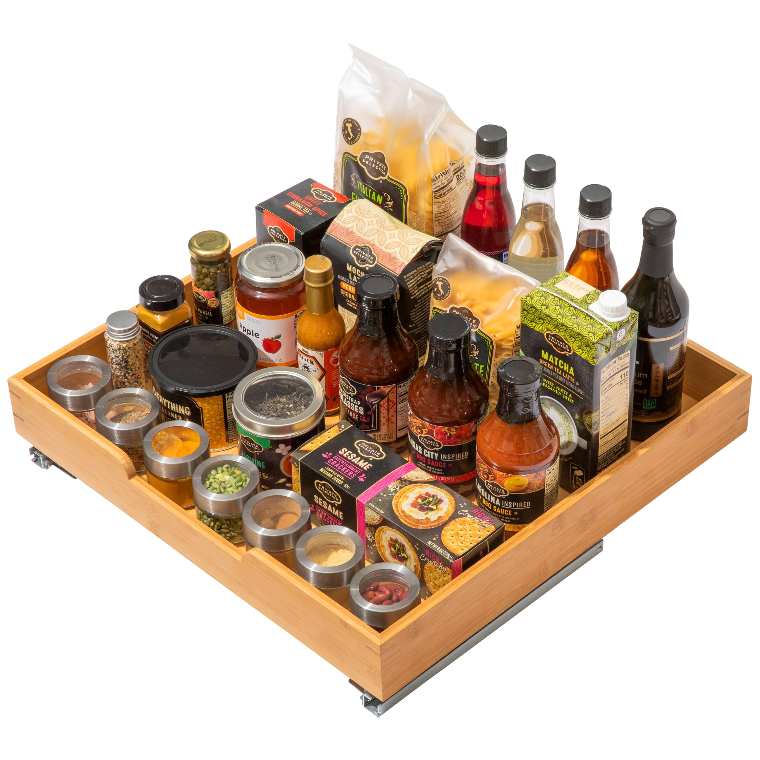 HOLDN’ STORAGE Bamboo Wooden Pull out Cabinet Organizer 26"W x 21"D Requires At Least a 27.25"W x 21"D Cabinet Opening W/Lifetime Limited Warranty, Bamboo Tray and Heavy Gauge Metal Rails