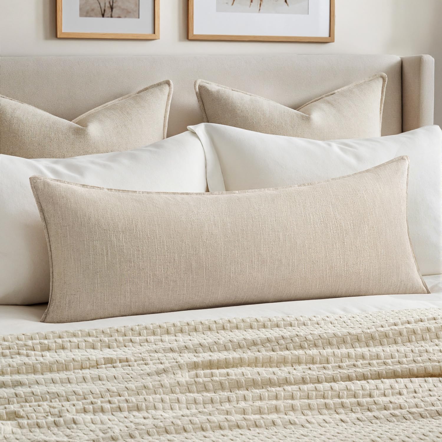 MIULEE Decorative Long Lumbar Throw Pillow Cover for Bed 14x36 Natural Beige Boho Farmhouse Neutral Couch Pillowcase Pack of 1 Accent Modern Sofa Cushion Livingroom Home Decor (Covers Only)