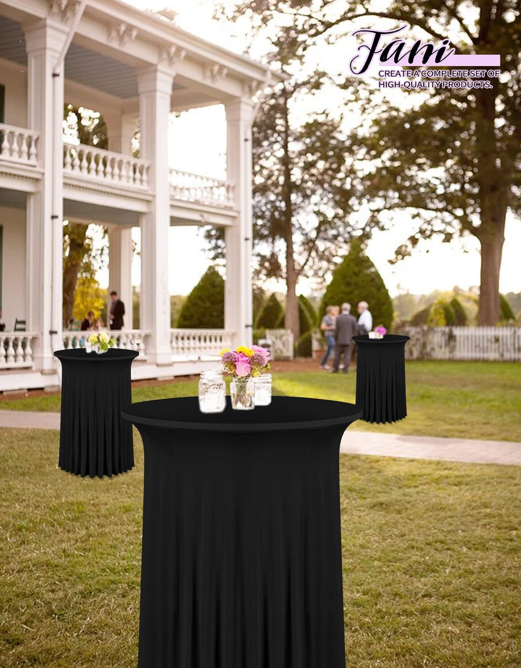 6 Packs 24"x 43" Round Cocktail Table Skirt, Spandex Fitted High Top Table Skirt, Spandex Stretch Cocktail Tablecloth for Wedding Party Bar Banquet Birthday Tables(Black)