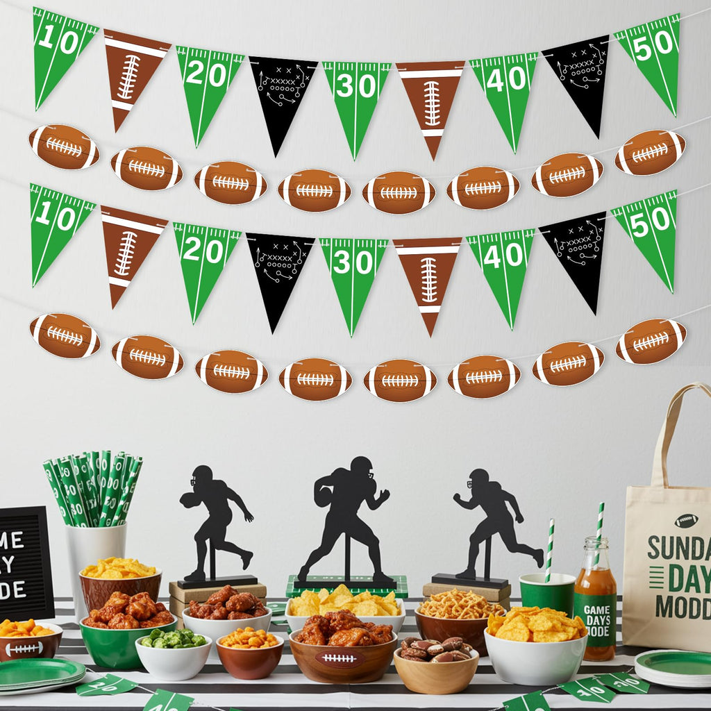 4pcs Football Party Decorations Pre-Strung Football Hanging Garland Triangle Flags Banner for Sports Themed Baby Shower Birthday Party Decorations
