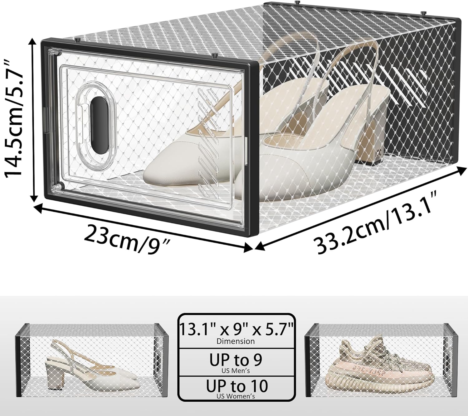 SIMPDIY Shoe Organizer - 12 Pack Clear Plastic Stackable Shoe Storage Boxes with Lids | Size 10, Black