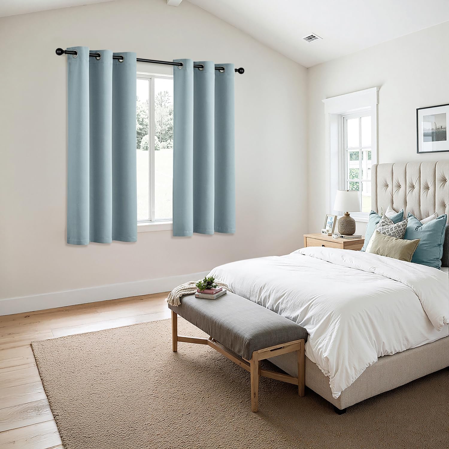 MIULEE Slate Blue Blackout Curtains - Thermal Insulated Room Darkening Drapes | 45-Inch Length, 2 Panels