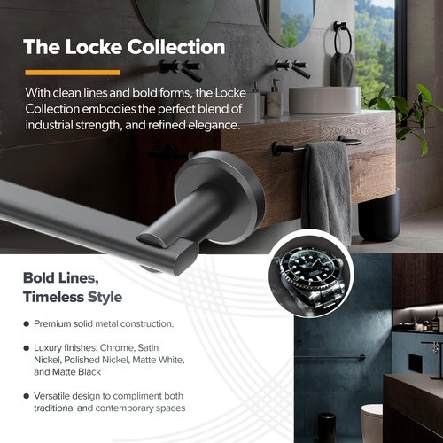 Gatco 5465 Locke Single Robe Hook, Wall Mounted Hook for Bathroom Towels & Robes, Satin Nickel