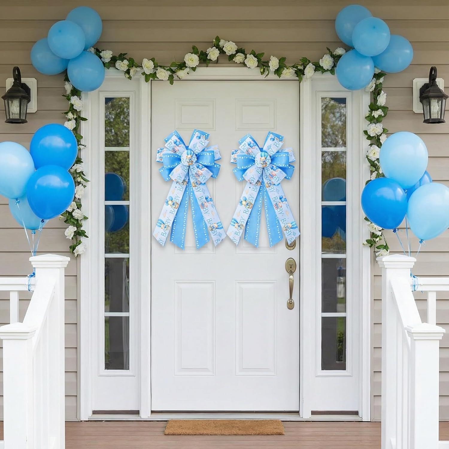 Skiennix Large Baby Shower Bows - 20x11 Inch Baby Blue Decorative Ribbons for Indoor/Outdoor Decor