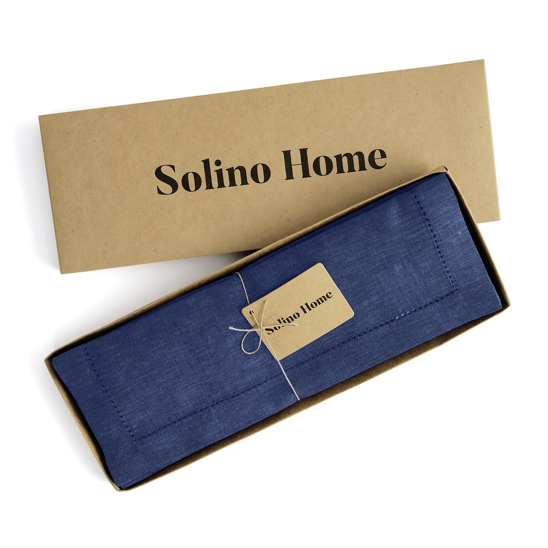 Solino Home Linen Cloth Placemats Set of 4-100% Pure Linen Hemstitch Chambray Navy Placemats 14 x 19 Inch - Milan Hemstitch Table Place Mats for Mothers Day, Memorial Day