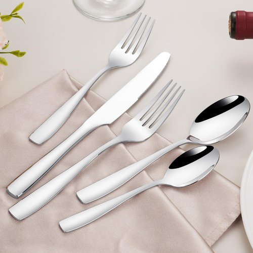 40 Pieces Heavy Duty Silverware Set for 8, 18/10 Stainless Steel Flatware Set, High End Modern Flatware Sets, Everyday Use, Dishwasher Safe, Ideal for New Home Essentials Gift